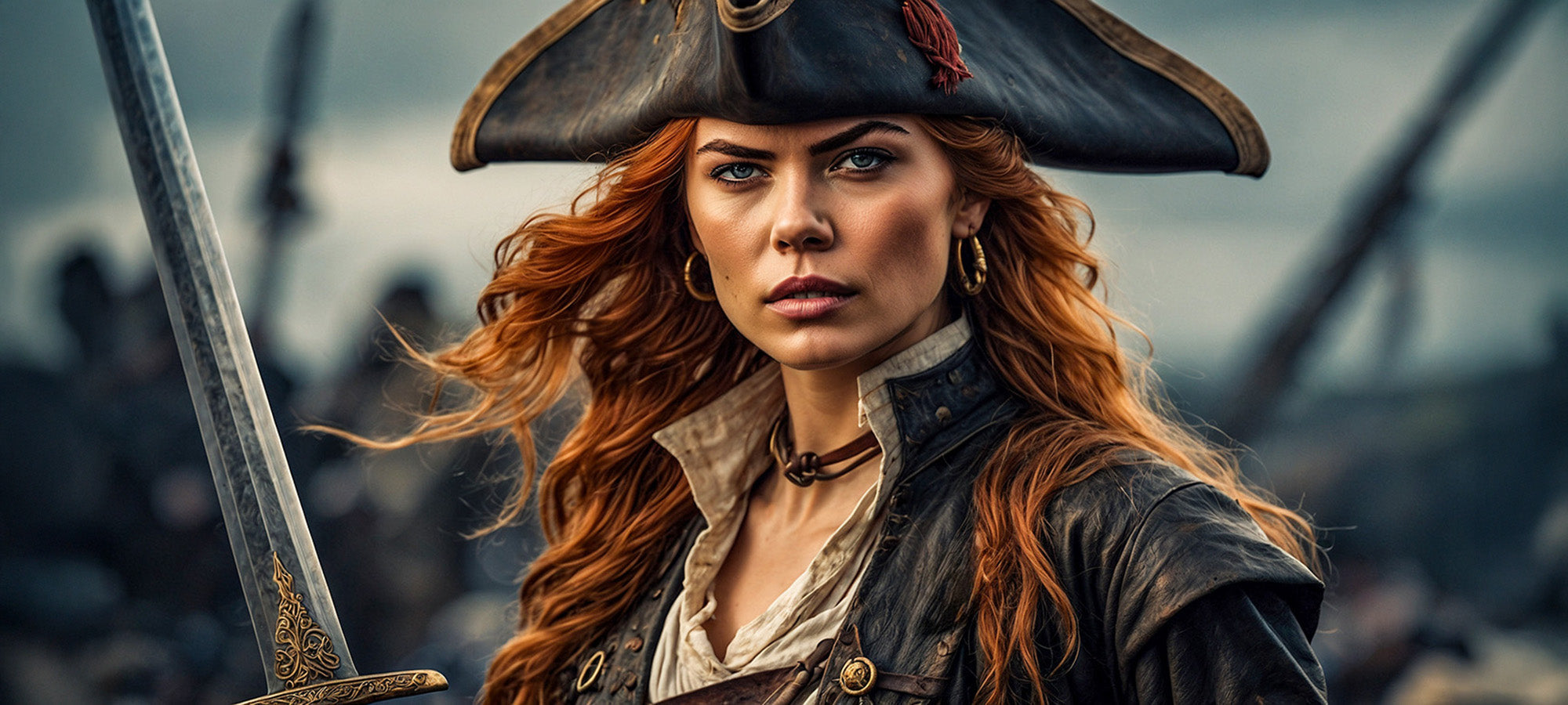 Red Headed Pirate Woman holding a sword