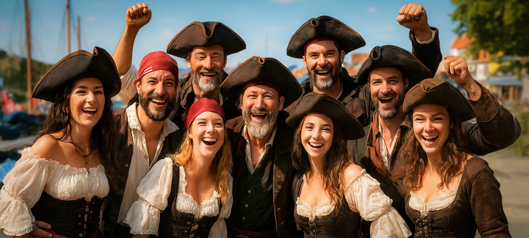 A group of people dressed as pirates at a pirate festival