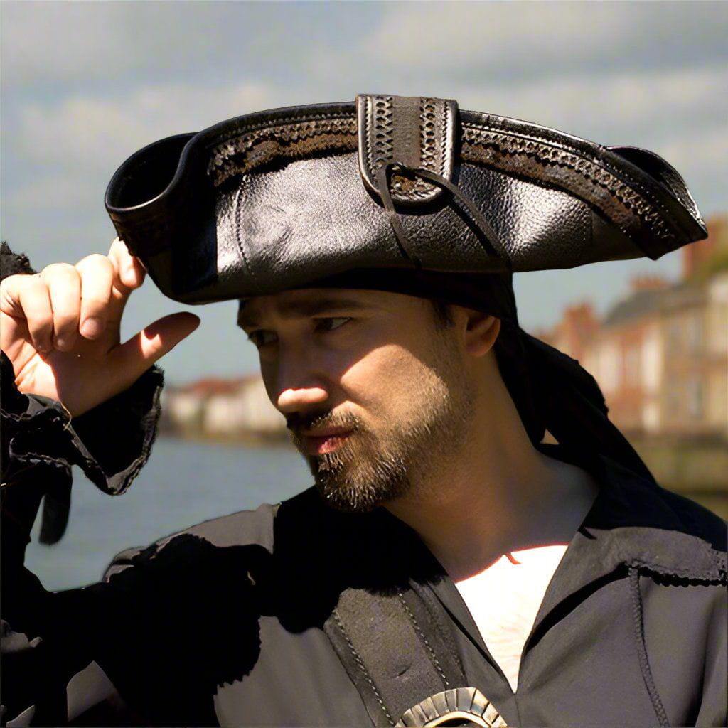 Black Leather Pirate Hat-1-Viking Warrior