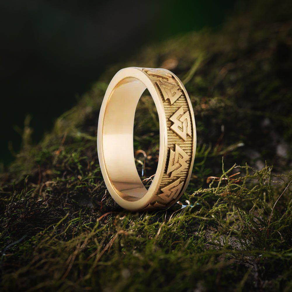 Old Norse 14K Gold Valknut Symbol Ring | Custom Pirate Accessories-Pirate Clothing Store