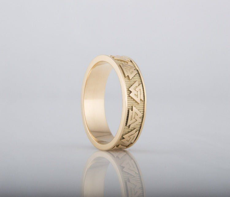 Old Norse 14K Gold Valknut Symbol Ring | Custom Pirate Accessories-Pirate Clothing Store