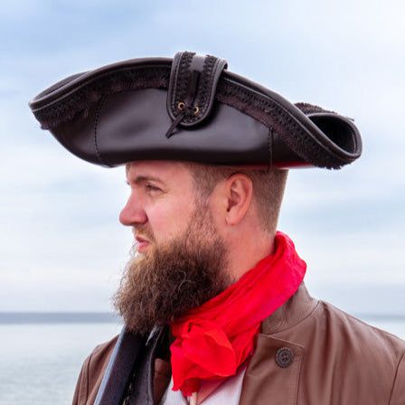 Black Faux Leather Pirate Hat-Pirate Clothing Store