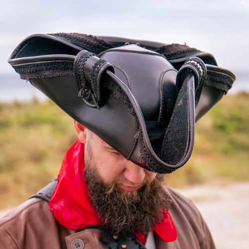 Black Faux Leather Pirate Hat-6-Viking Warrior