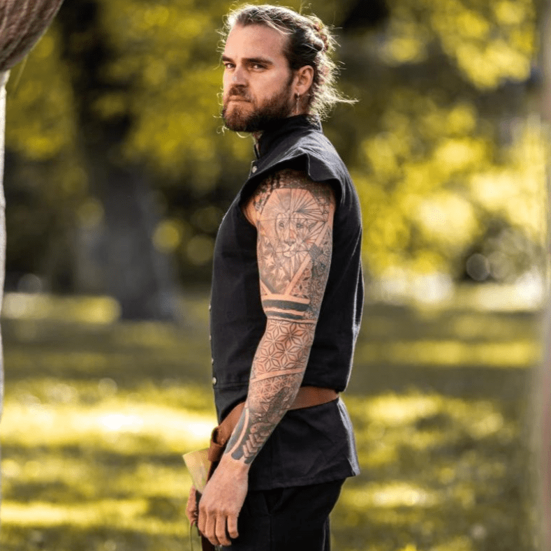 Black Sleeveless Button-Up Cotton Vest | Authentic Pirate Attire-Pirate Clothing Store