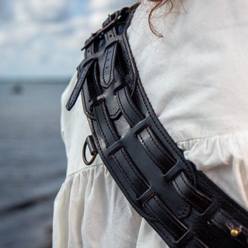 Bandolier in Rugged Black Leather-8-Viking Warrior