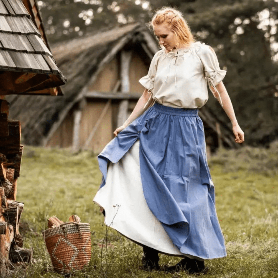 Blue and Natural Pirate Skirt | Double Layer | Side Slit-Pirate Clothing Store