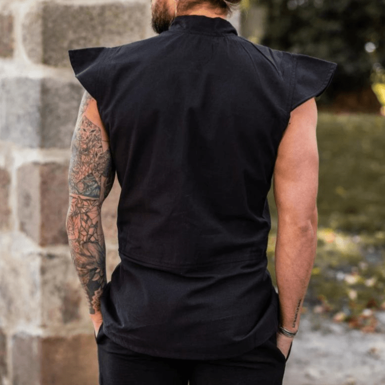 Black Sleeveless Button-Up Cotton Vest | Authentic Pirate Attire-Pirate Clothing Store