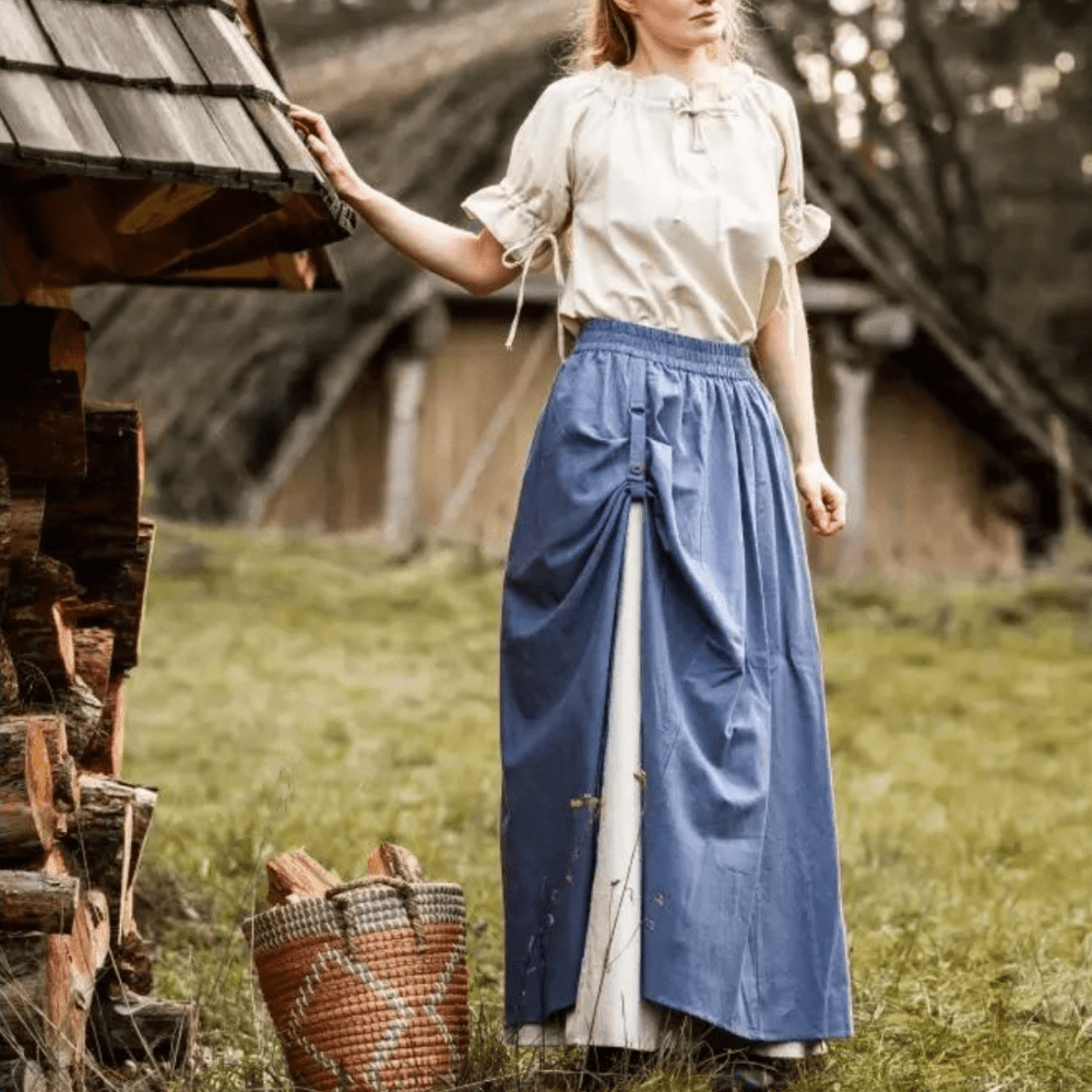 Blue and Natural Pirate Skirt | Double Layer | Side Slit-Pirate Clothing Store