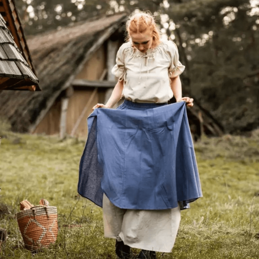 Blue and Natural Pirate Skirt | Double Layer | Side Slit-Pirate Clothing Store