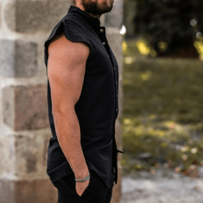 Black Sleeveless Button-Up Cotton Vest | Authentic Pirate Attire-Pirate Clothing Store