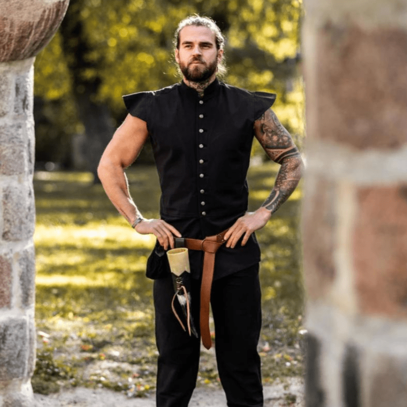 Black Sleeveless Button-Up Cotton Vest | Authentic Pirate Attire-Pirate Clothing Store