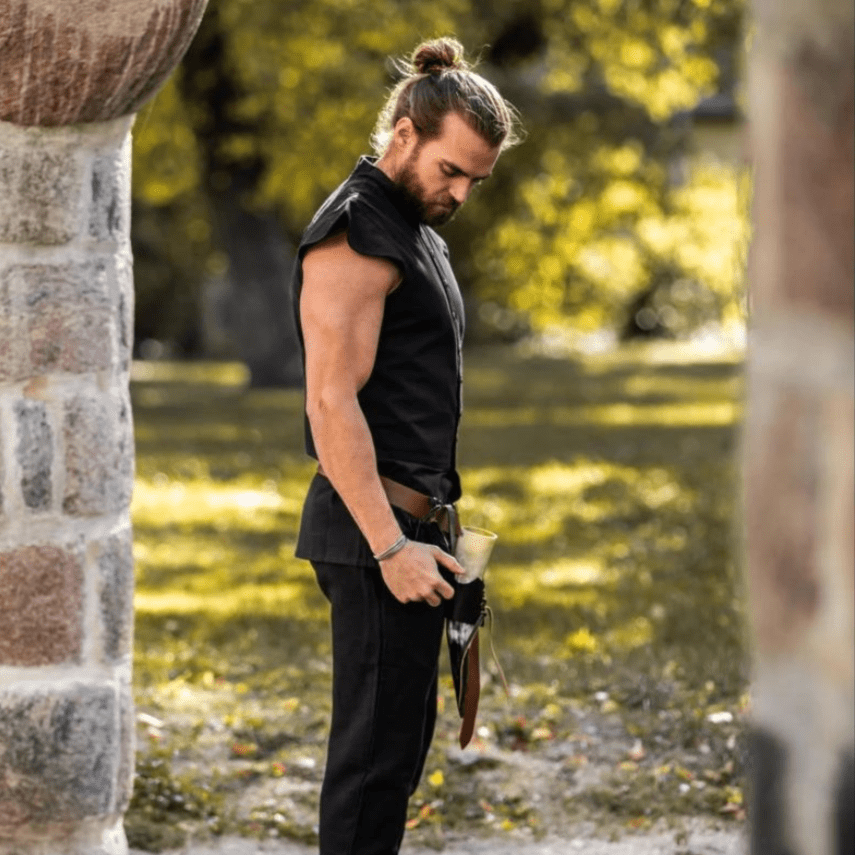 Black Sleeveless Button-Up Cotton Vest | Authentic Pirate Attire-Pirate Clothing Store