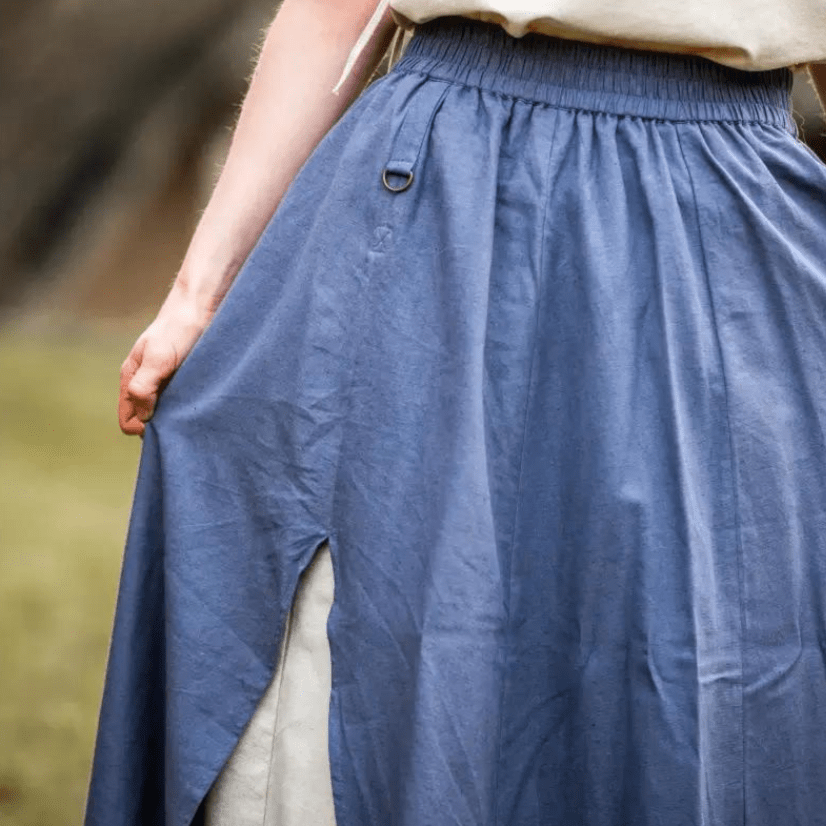 Blue and Natural Pirate Skirt | Double Layer | Side Slit-Pirate Clothing Store