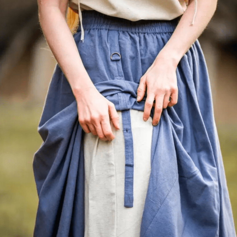 Blue and Natural Pirate Skirt | Double Layer | Side Slit-Pirate Clothing Store