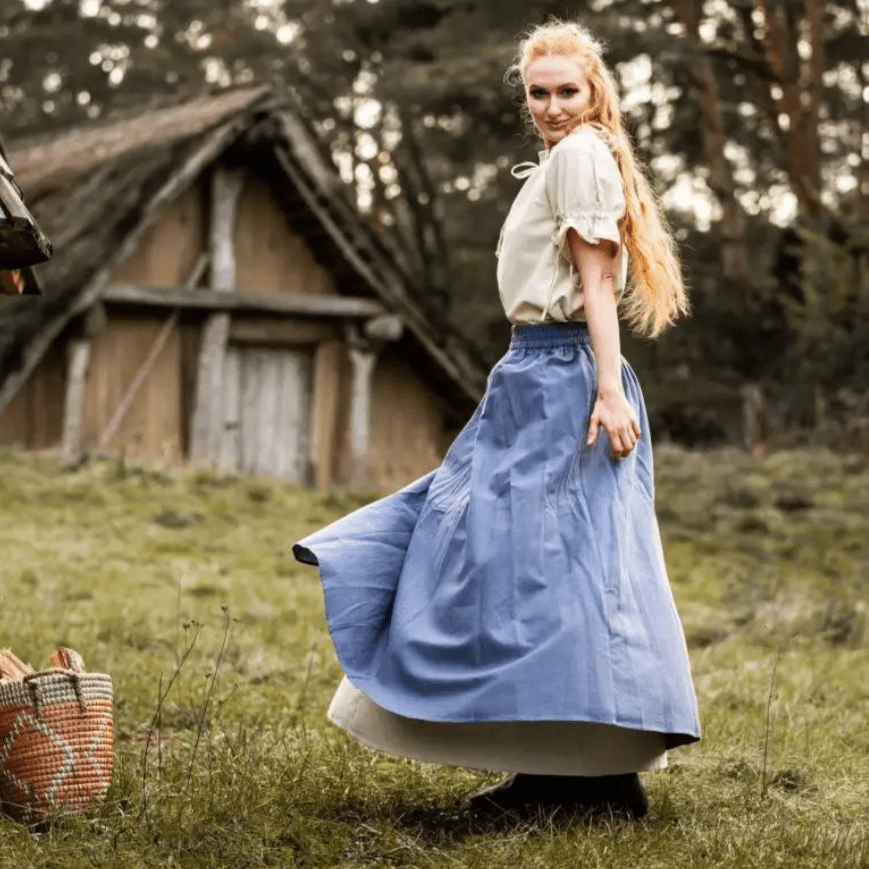 Blue and Natural Pirate Skirt | Double Layer | Side Slit-Pirate Clothing Store