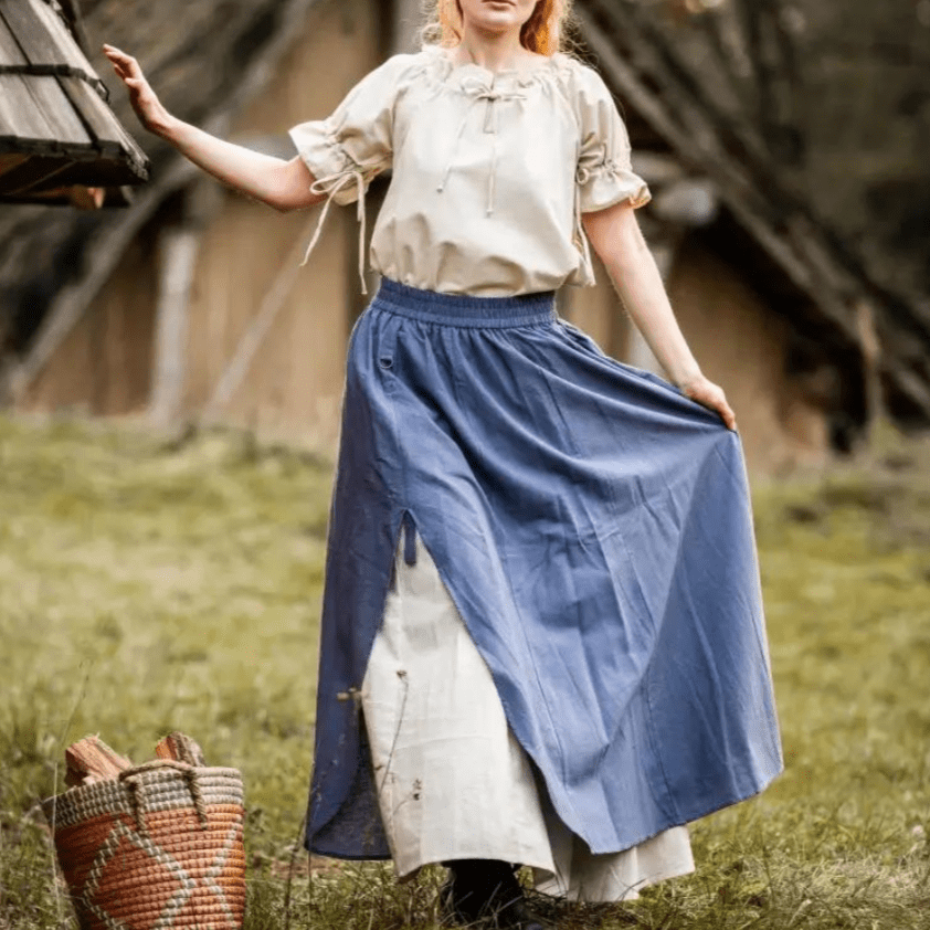 Blue and Natural Pirate Skirt | Double Layer | Side Slit-Pirate Clothing Store