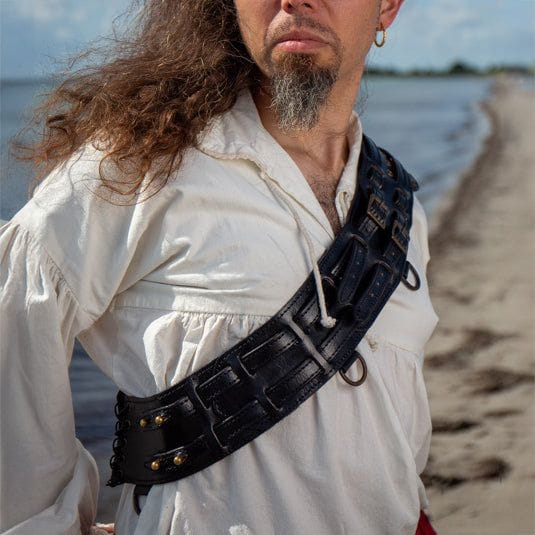 Bandolier in Rugged Black Leather-2-Viking Warrior