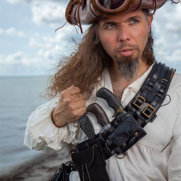 Bandolier in Rugged Black Leather-1-Viking Warrior