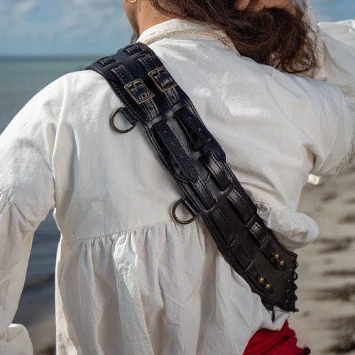 Bandolier in Rugged Black Leather-5-Viking Warrior