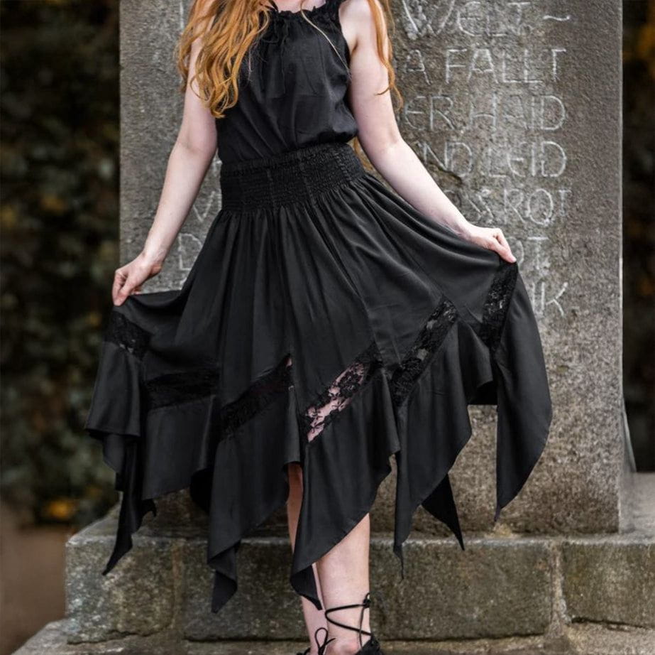 Black Viking Skirt | Flowing Silhouette with Lace Detailing-1-Viking Warrior