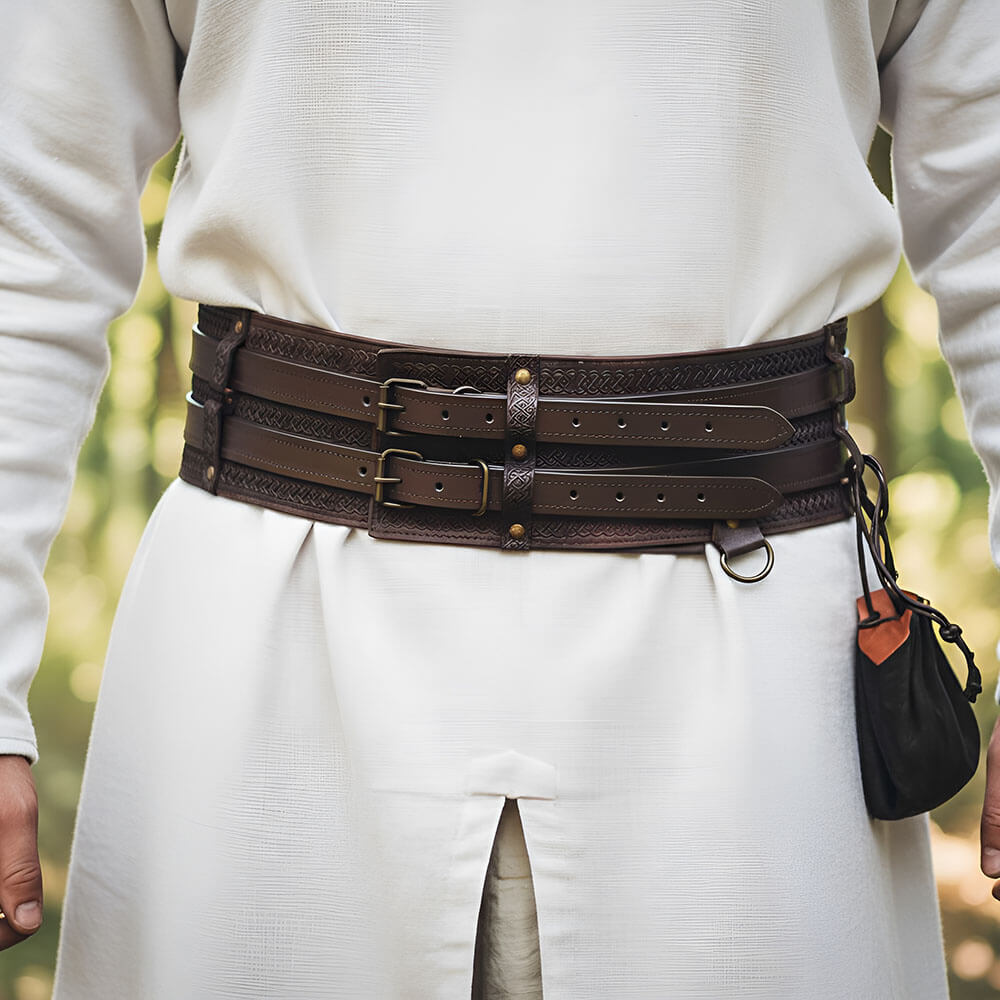 Brown Pirate Thick Leather Double Weapons Belt