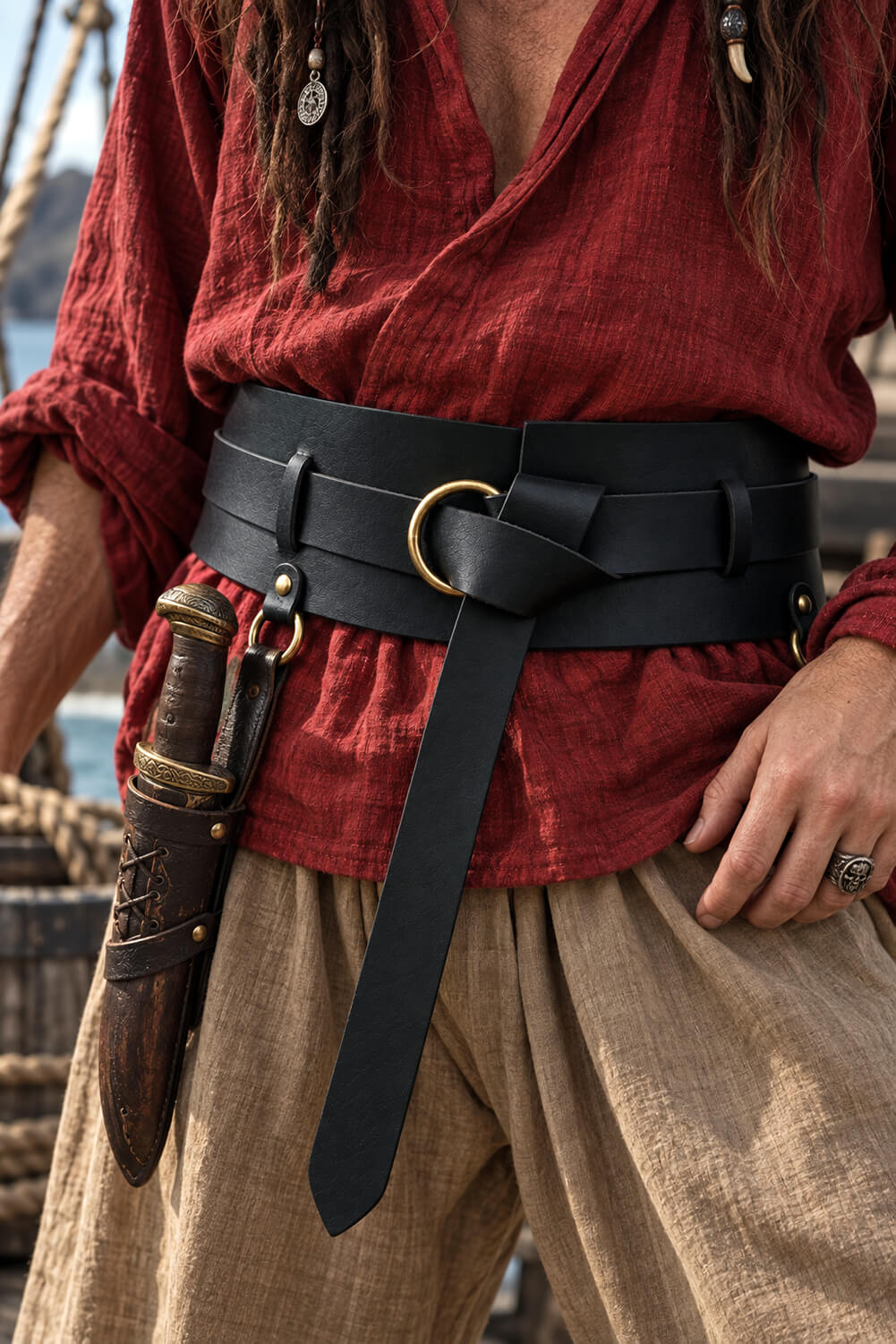 Black Pirate Leather Belt | 2-in-1 Detachable Design