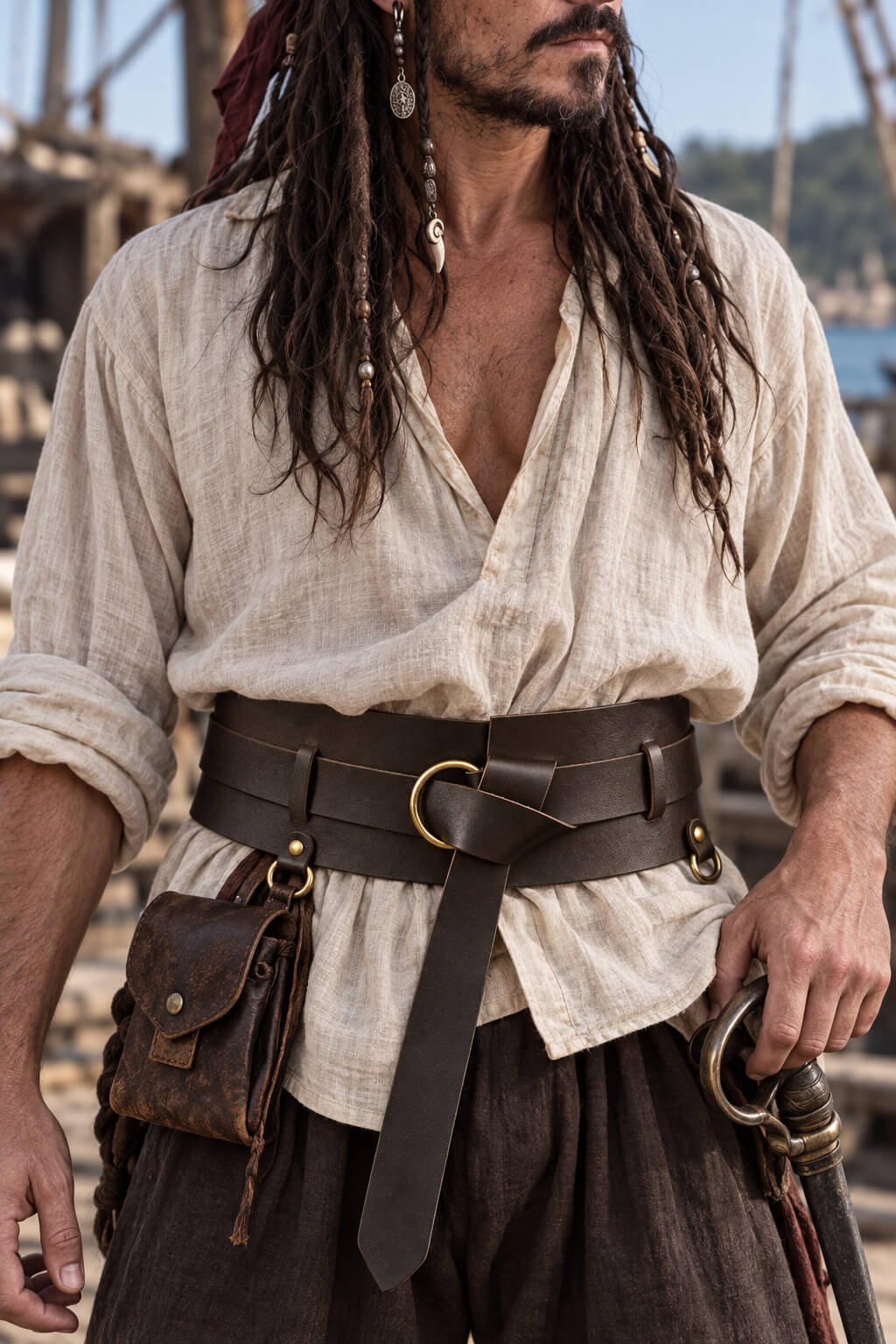 Brown Pirate Weapons Belt | 2-in-1 Detachable Leather Design