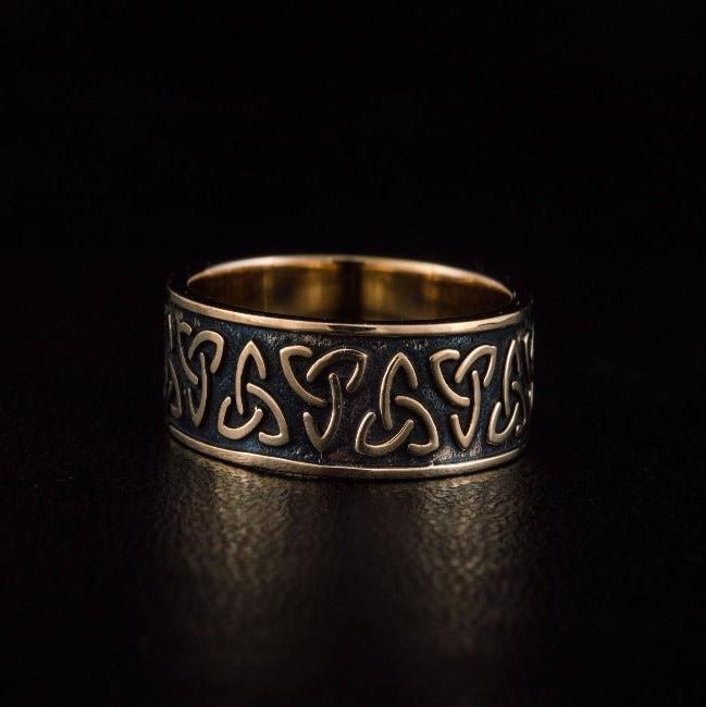 Handcrafted Bronze Pirate Ring | Triquetra Norse Design-Pirate Clothing Store