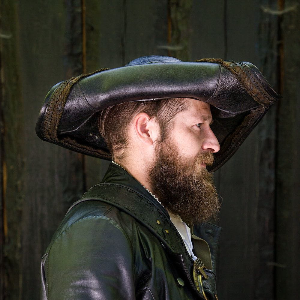 Stitched Leather Tricorn Hat-Pirate Clothing Store