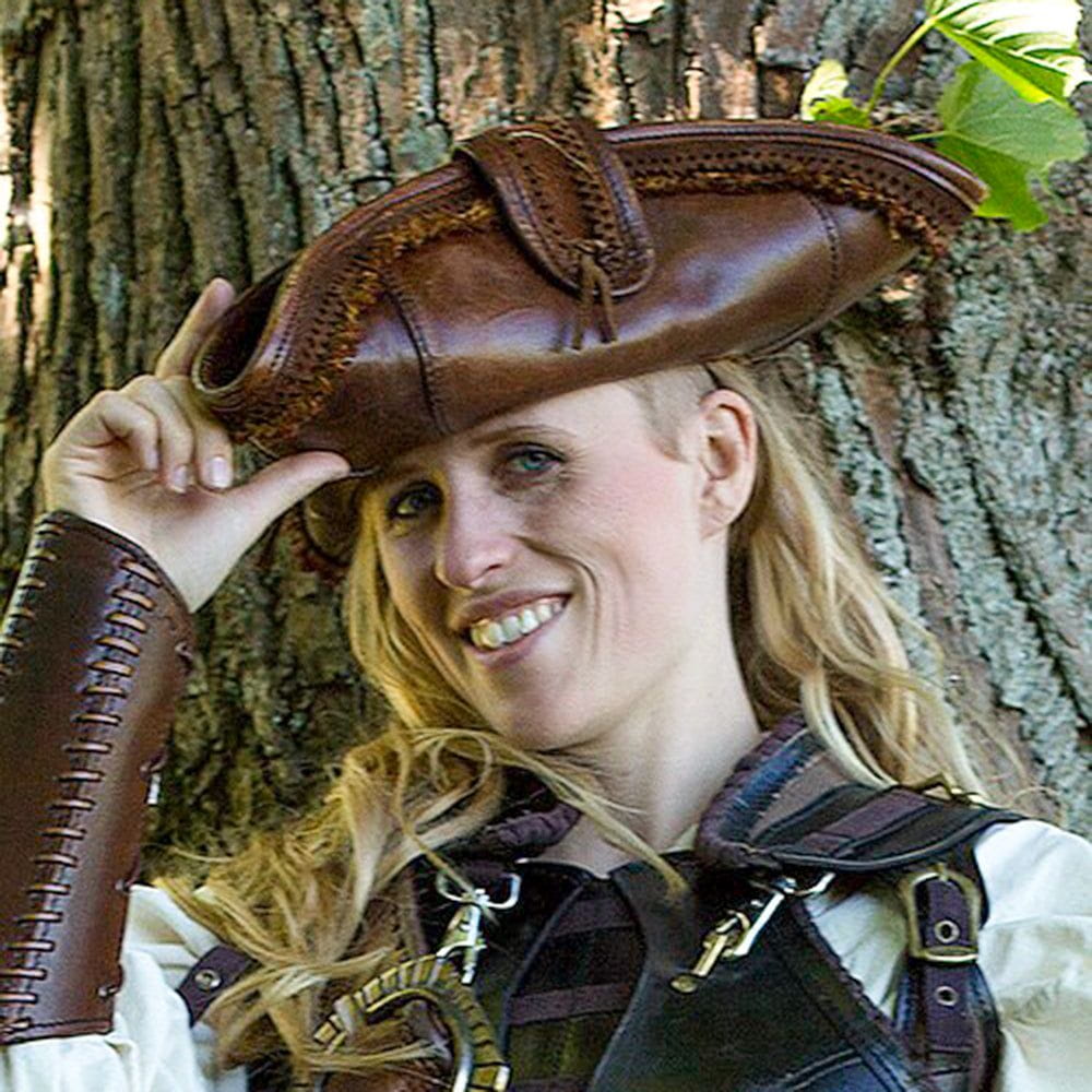 Stitched Leather Tricorn Hat-Pirate Clothing Store