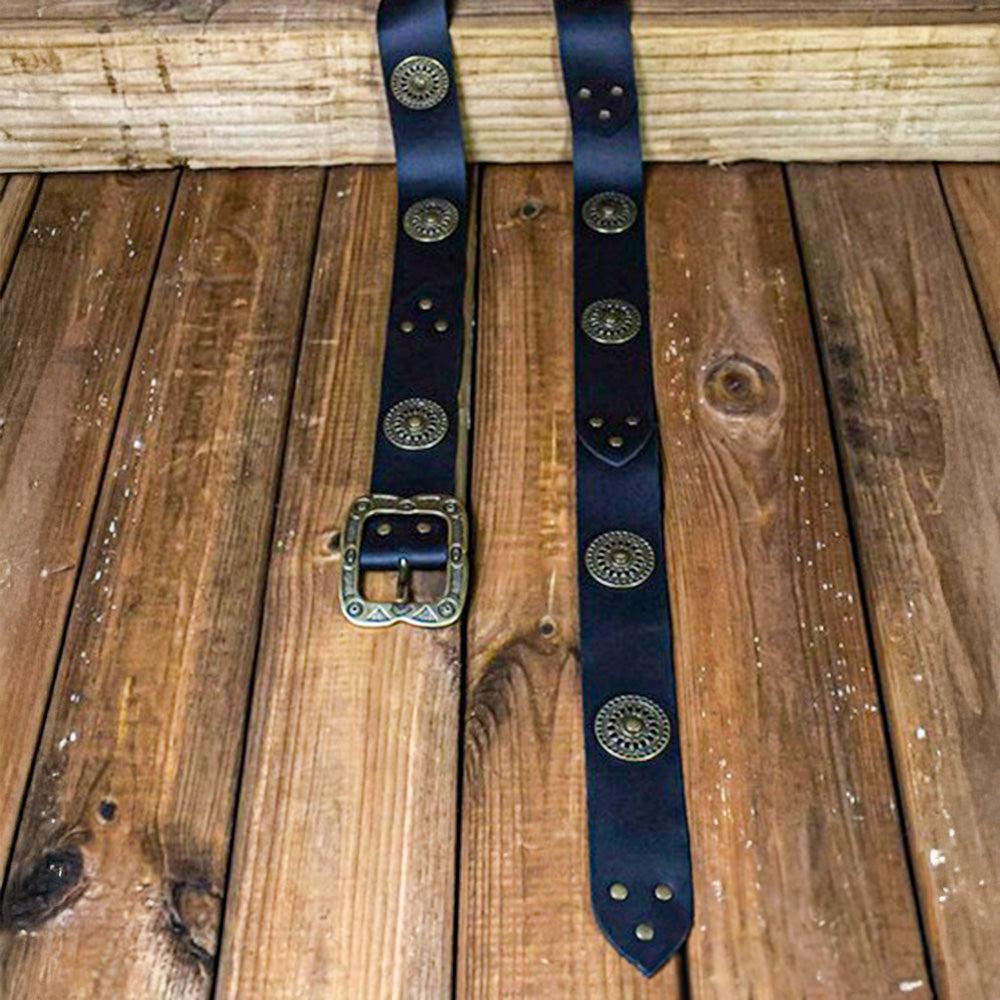 Leather Pirate Medallion Belt in Black-Pirate Clothing Store