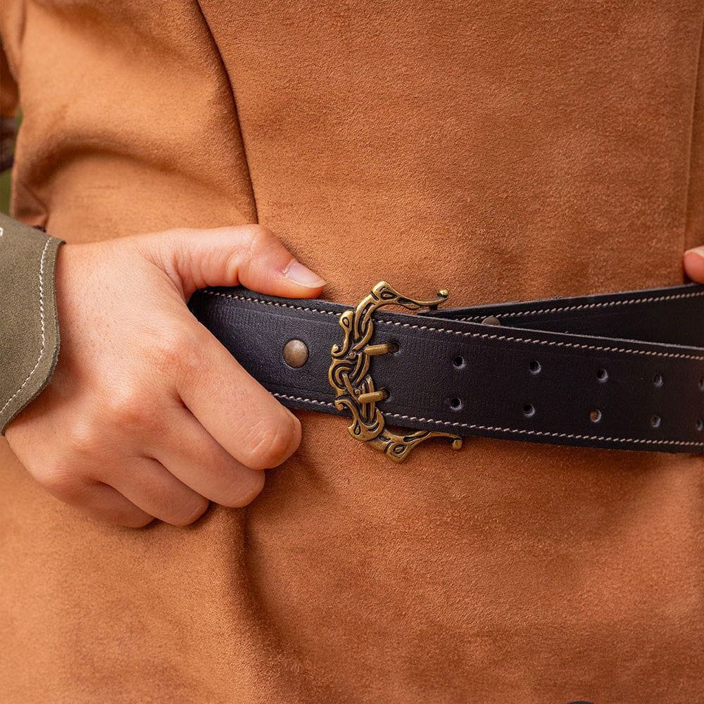 Model styling Leather Double-Prong Pirate Belt in black