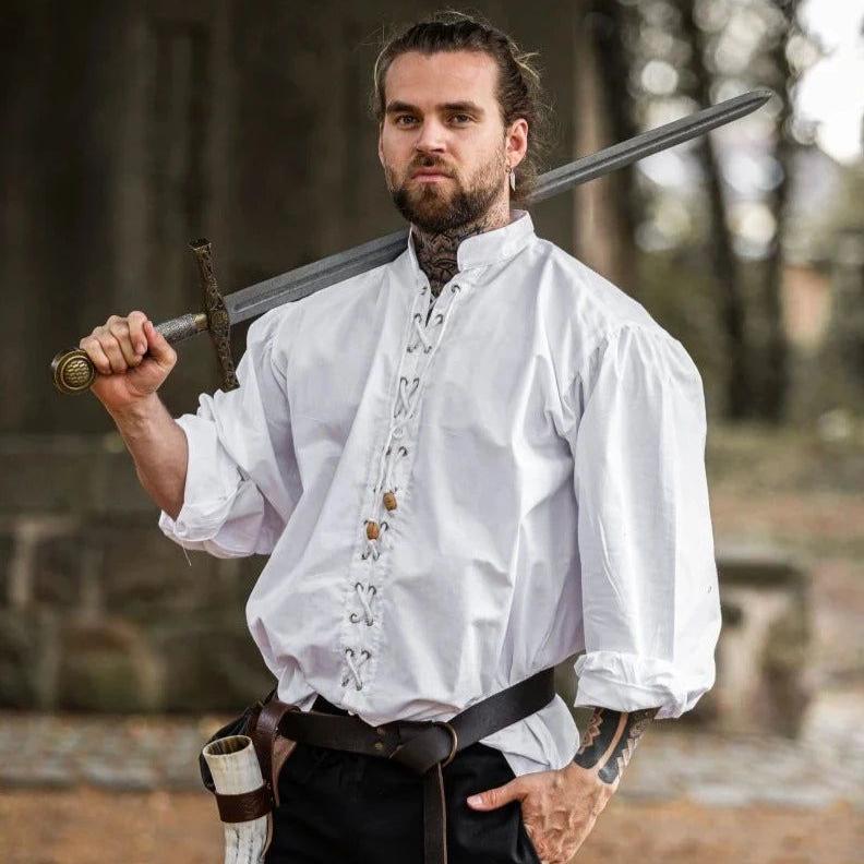 Laced Cotton Pirate Shirt | Continuous Cord Lacing | Wooden Buttons-Pirate Clothing Store