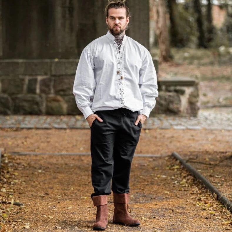 Laced Cotton Pirate Shirt | Continuous Cord Lacing | Wooden Buttons-Pirate Clothing Store