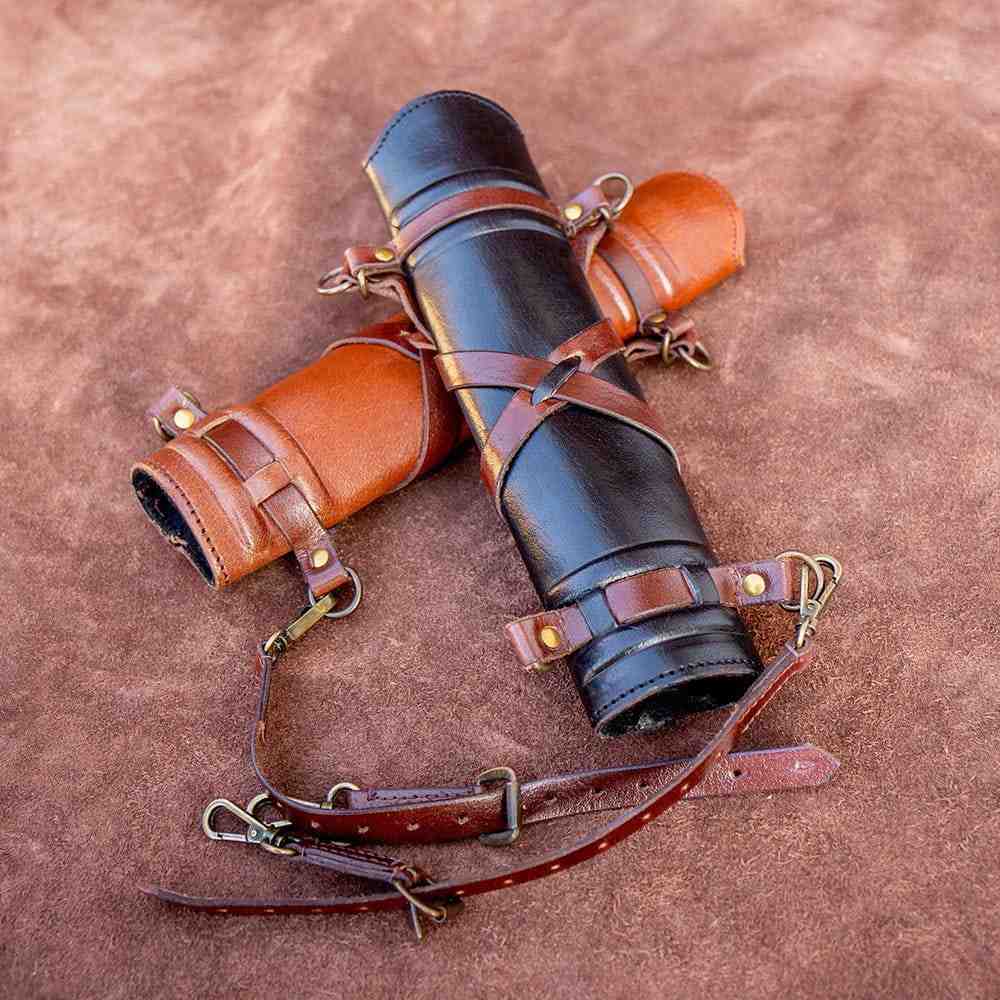 Black and brown full-grain leather Pirate sword belt hanger with dual asymmetrical loops.