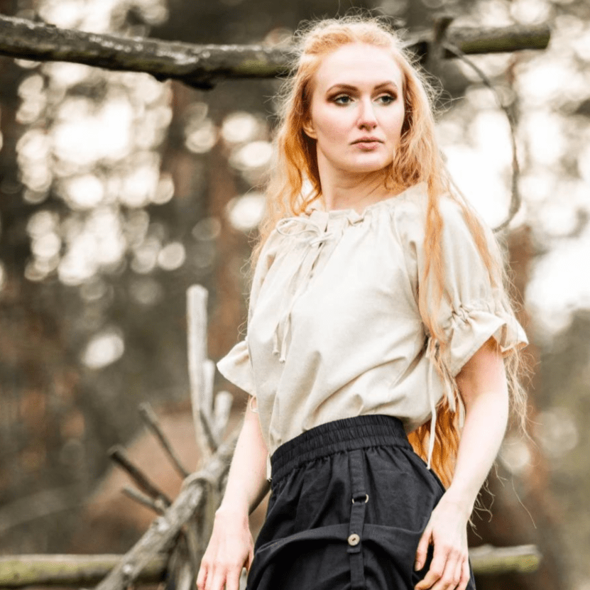 Natural Cotton Short Sleeve Pirate Blouse | Straight Cut-Pirate Clothing Store