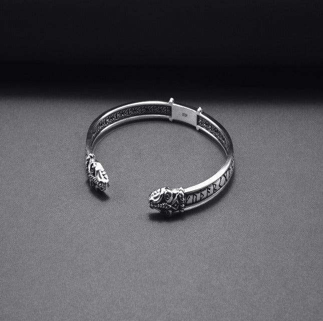 Old Norse Jormungandr Pirate Bracelet | Engraved Elder Futhark Runes-Pirate Clothing Store