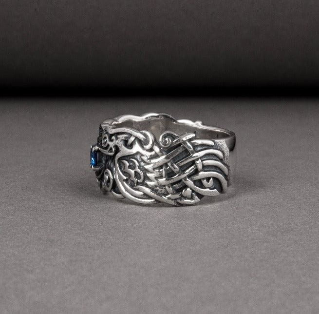 Old Norse Odin's Ravens Pirate Ring | Sterling Silver & Gold-Pirate Clothing Store