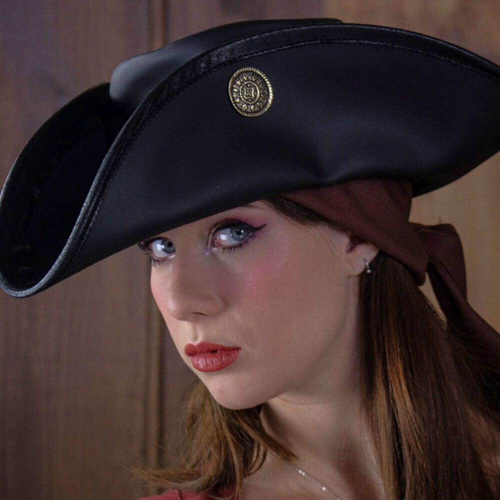 Tricorn Pirate Hat finished in black leather