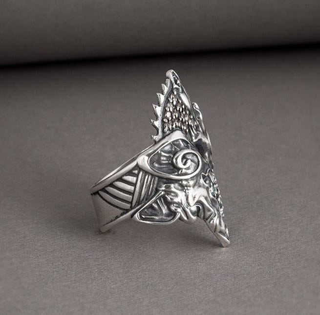 Sterling Silver Old Norse Hati & Skoll Pirate Ring | Custom Pirate Jewelry-Pirate Clothing Store