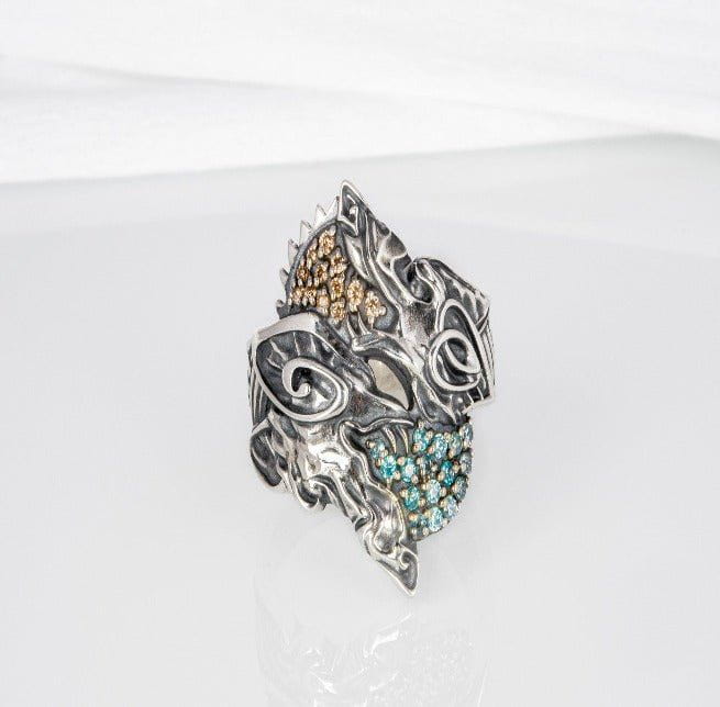 Sterling Silver Old Norse Hati & Skoll Pirate Ring | Custom Pirate Jewelry-Pirate Clothing Store