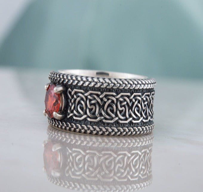 Sterling Silver Ornament Pirate Ring | Norse-Inspired | Custom Sizing-Pirate Clothing Store