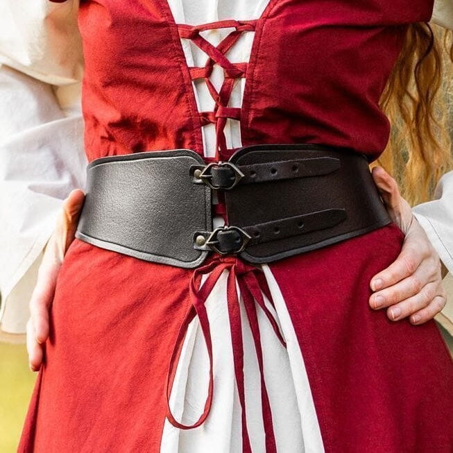 Black leather Pirate ladies bodice belt with dual front buckles