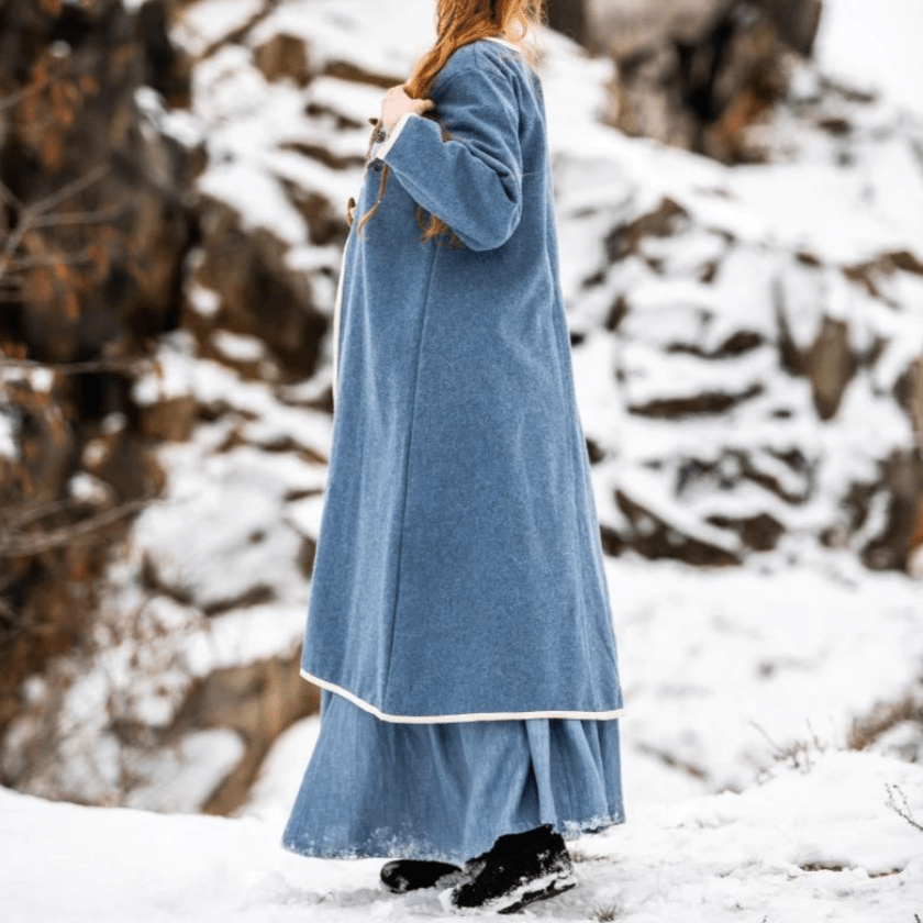 Blue wool Pirate coat buttoned closed