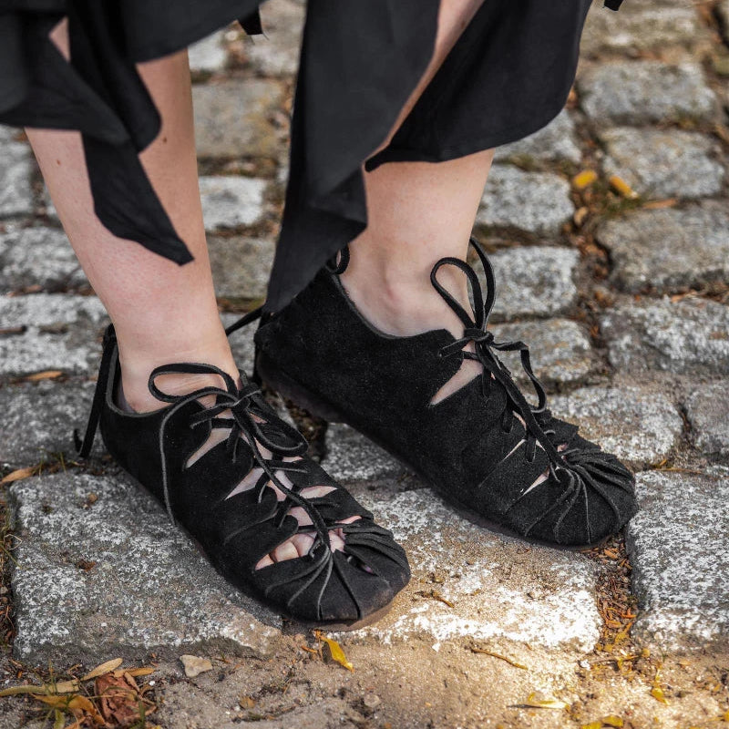 Pirate Womens Black Shoes | Suede Leather Bundschuhe