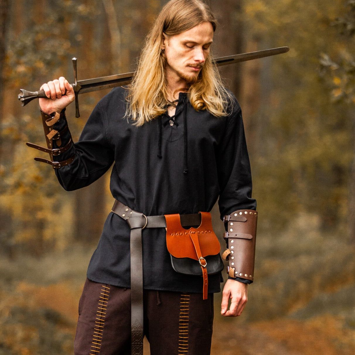 Black Cotton Pirate Shirt | Long Sleeves, Lace-Up Collar