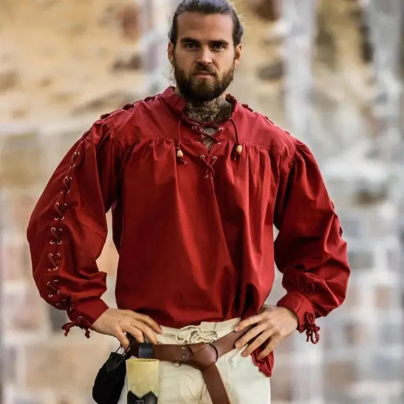 Red Pirate Shirt with Adjustable Sleeves