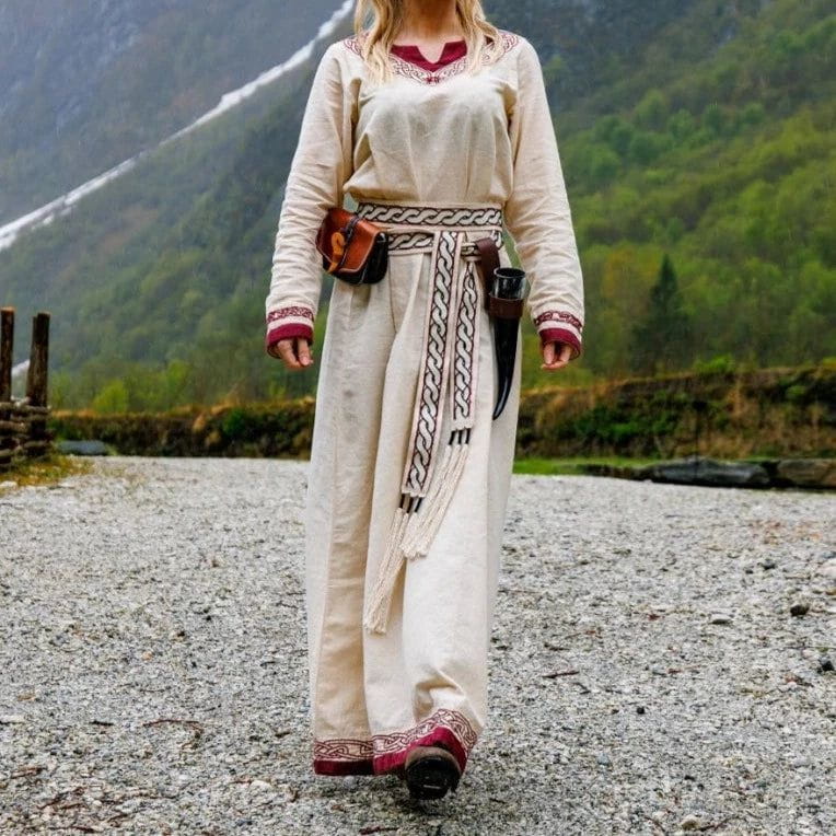 Natural cotton Pirate dress with red trim, alternate view