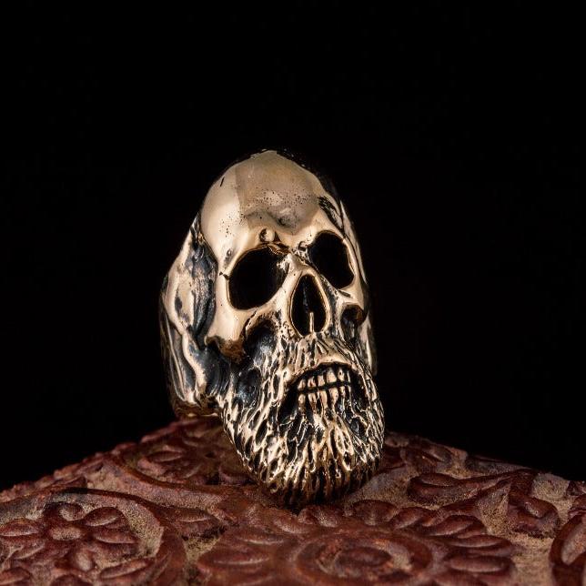Pirate Bearded Skull Bronze Ring | Braided Beard Detail