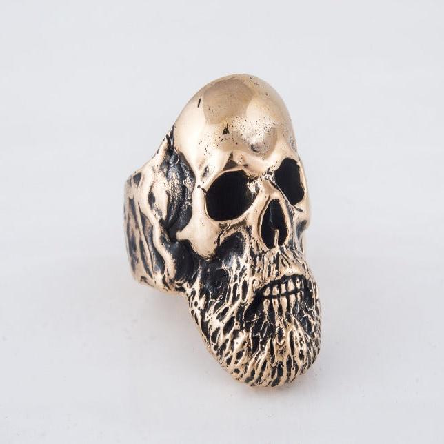 Pirate Bearded Skull Bronze Ring | Braided Beard Detail